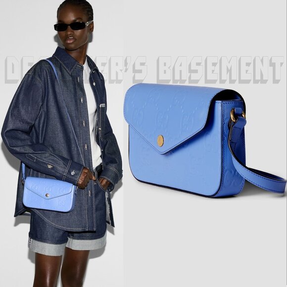 GUCCI blue GG Calfskin leather Super Mini Shoulder Bag pochette